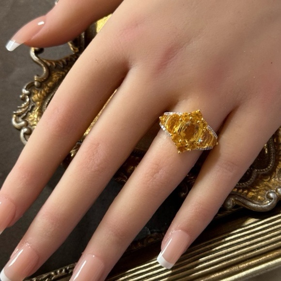 Citrine Diamond Cocktail Ring Abundance and Prosperity November Birthstone - Picture 6 of 8
